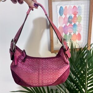PINK Coach Signature Jacquard Y2K Shoulder Hobo Bag 6351 Vintage